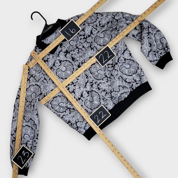 Vintage Top Womens Size Large Black White Paisley Polo Collar Pullover 8… - Picture 3 of 10